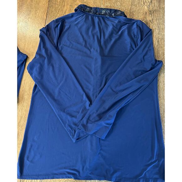 Soma Pajama Set Deep Blue with Black Silver Lace Accent Trim Stretch Sz L - Picture 7 of 9